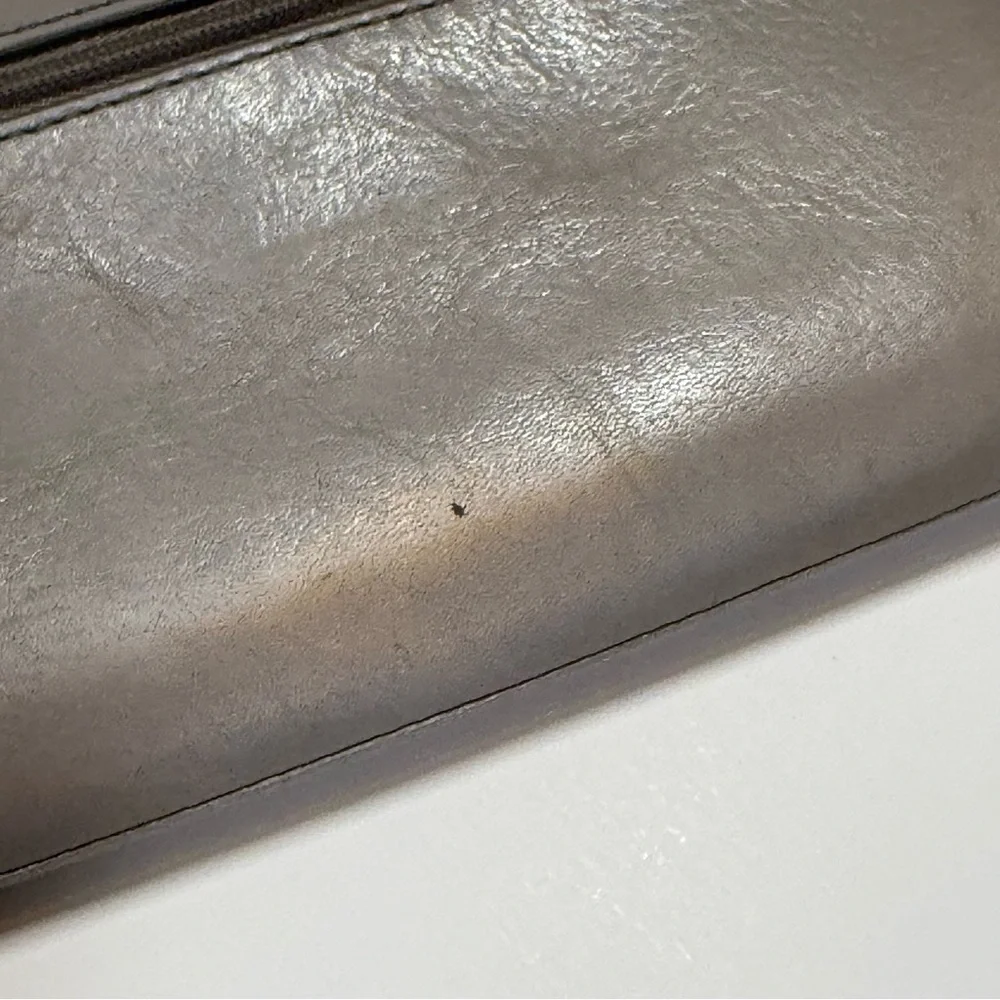 Fossil Gray Cutout Dot Zip Around Leather Wallet With Wrist Strap‎